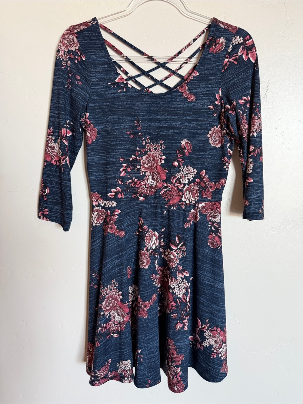 by & by Navy Floral Soft Jersey Knit! Dress Fit-and-Flare Feminine Ballet Style